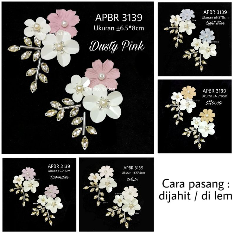 bunga rangkai payet 3d APBR 3139 bahan gaun kebaya