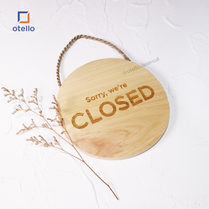 Open Closed Sign Board Kayu Pinus Grafir Wooden Signage Cafe Restoran Papan Nama