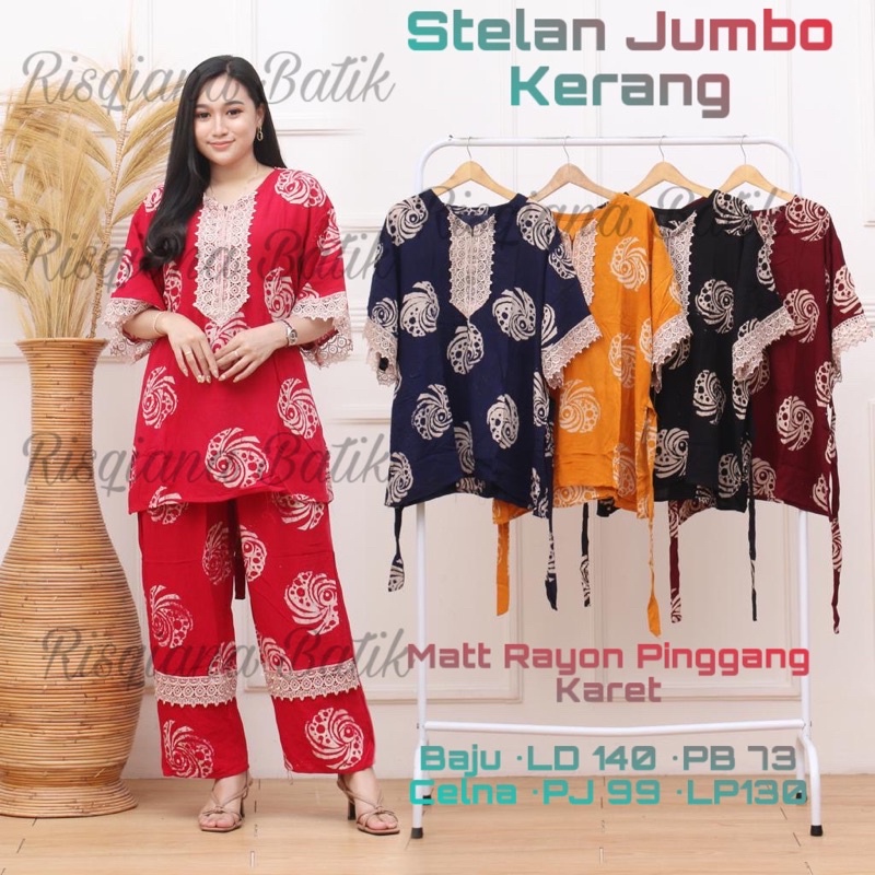 Stelan Jumbo ld 140 terbari 2022  Setelan Wanita Kekinian Cp Super Jumbo Batik Cap Busui Hamil Pinggang Karet Ukuran XXXL