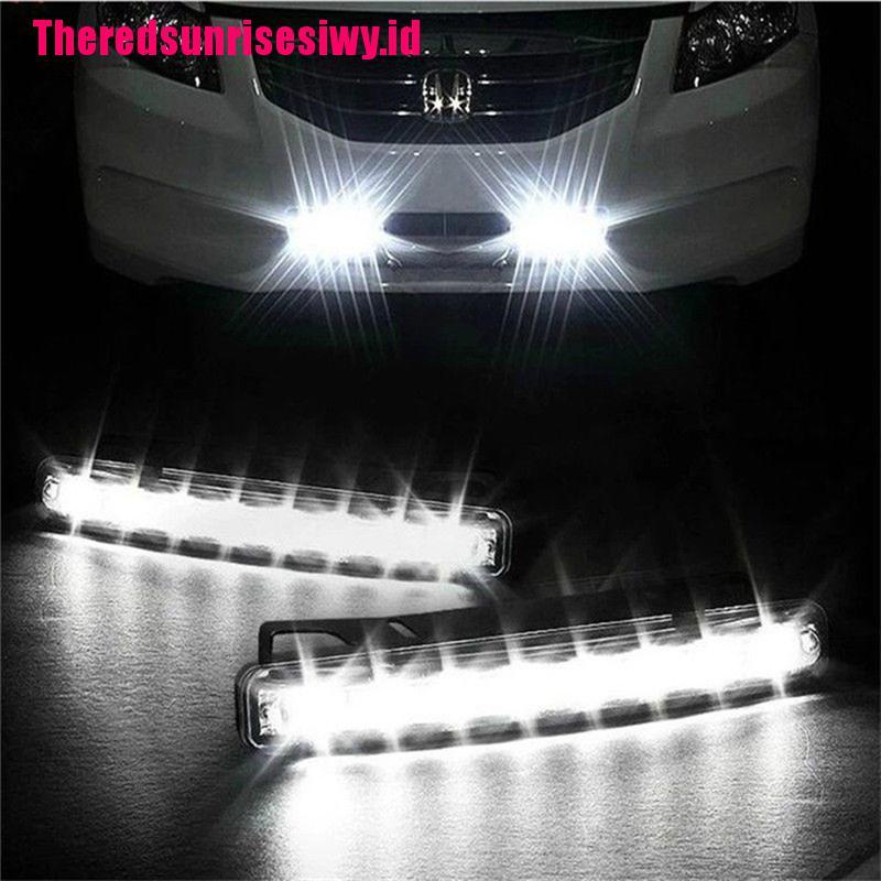 【Theredsunrisesiwy.id】Car Light 8 LED DRL Fog Driving Daylight Daytime Running White Lamp