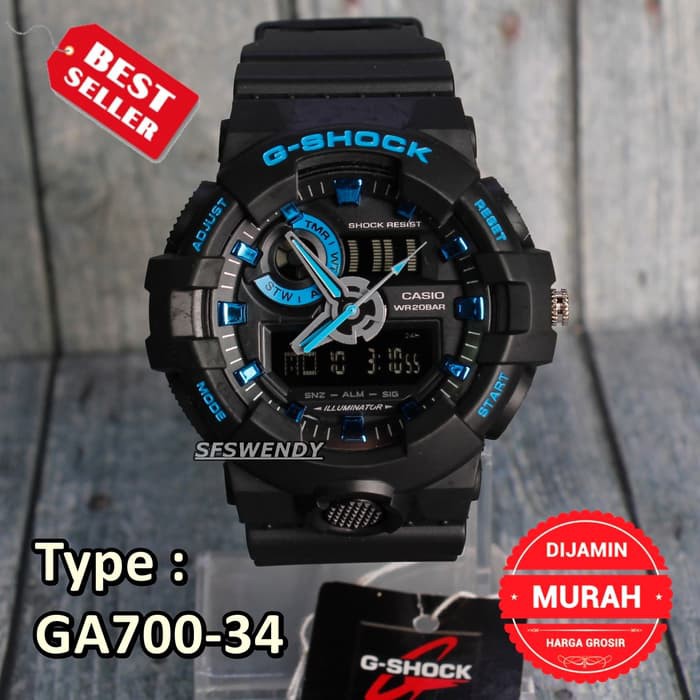 G Shock GA-700 Hitam Biru Army Jam tangan pria & anak
