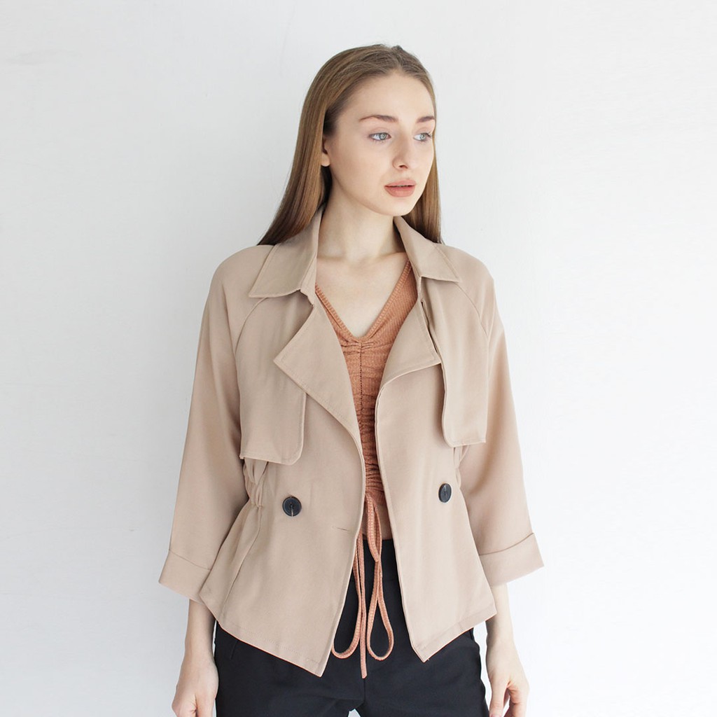 Magnolia Collection Notched Collar Blazer  Cream  Shopee 