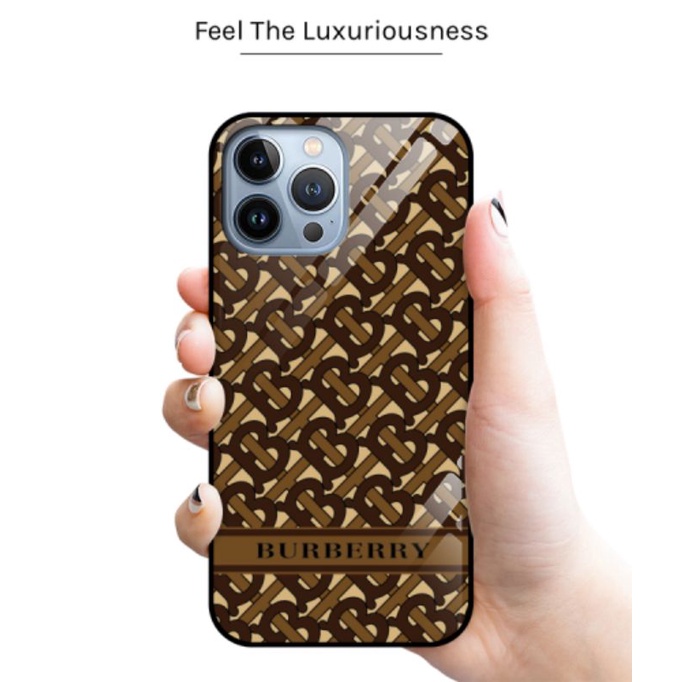 Premium case fuze glass motif Burberry pattern for iPhone 14 pro max/14 pro/13 pro max/13 pro/13/13 