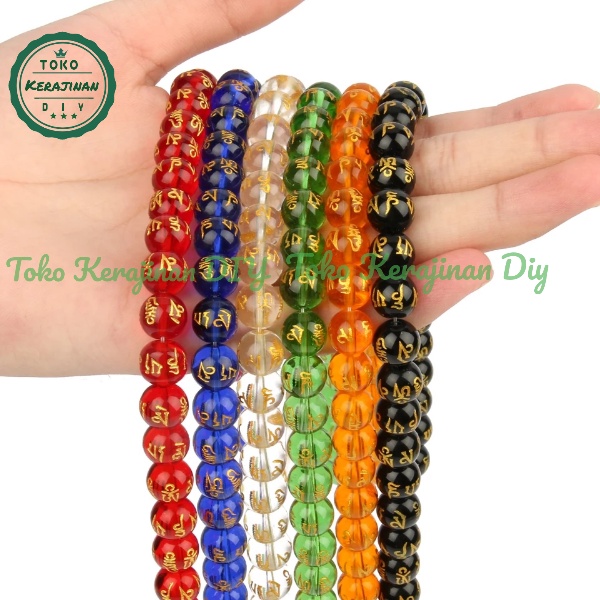 [ 10 Butir ] Bahan Gelang Manik Batu Mantra Tibet Agate Bahan Kerajinan Craft &amp; DIY