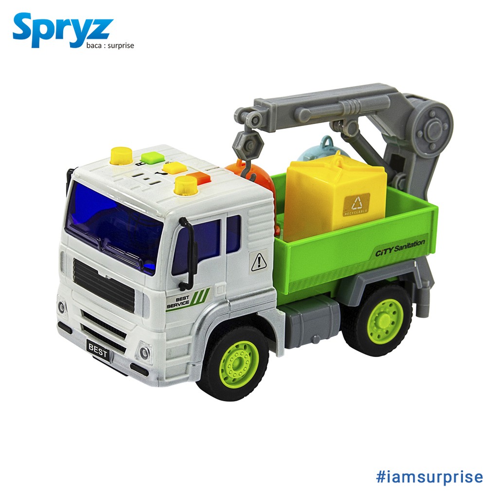 Mainan Truk Daur Ulang 1:20 Spryz Citysquad dengan Mesin Friction, Lampu &amp; Suara