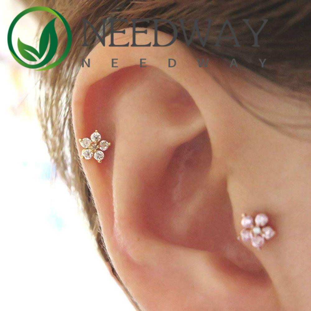 Needway  Anti-allergic Ear Studs Fashion Tragus Earrings Cartilage Earrings Stainless Steel Tragus Jewelry Earring Zircon Stud Earrings