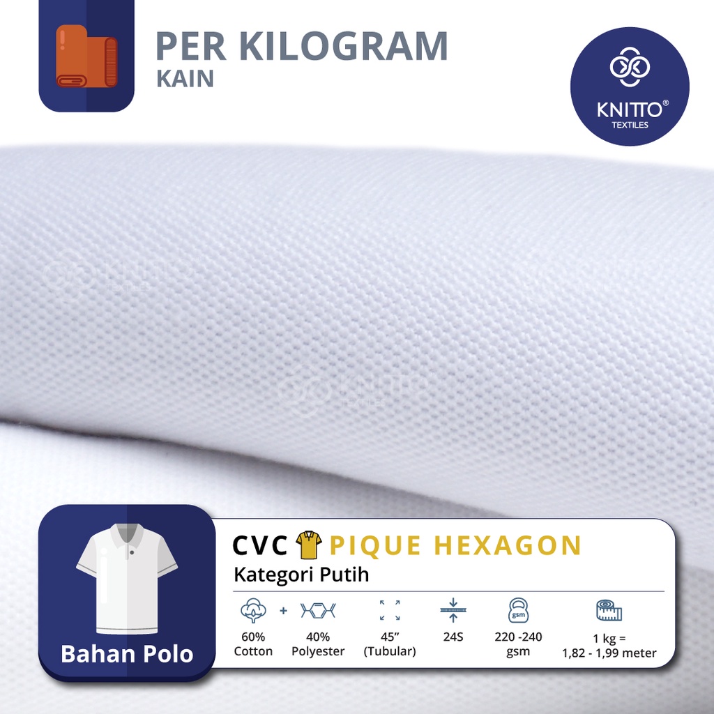KAIN CVC PIQUE HEXAGON 24S KATEGORI WARNA PUTIH ( BAHAN POLO ) - KNITTO