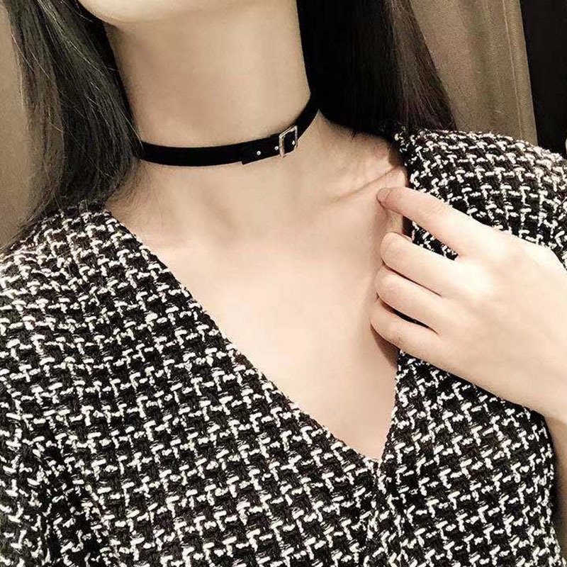 Korea ins hitam sabuk gesper pendek kalung wanita sederhana temperamen Harajuku style kerah kalung