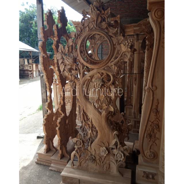 Jam ukir pajangan jam hias berdiri jati ukir jepara