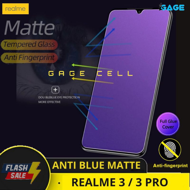 TEMPERED GLASS ANTI BLUE MATTE RAY REALME 3 PRO TG ANTI GORES REALMI 3 3PRO FULL SCREEN PROTECTOR