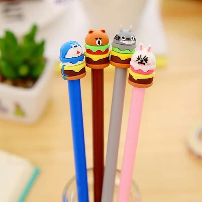 

EDW P25 Pena Hamburger Cartoon Pulpen Pen Bolpoin Ballpoint Karakter Line Brown