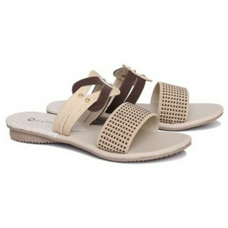 Sandal Wanita Murah CZ-1 Teplek Kasual Slop Bagus Cewek Krem, 36