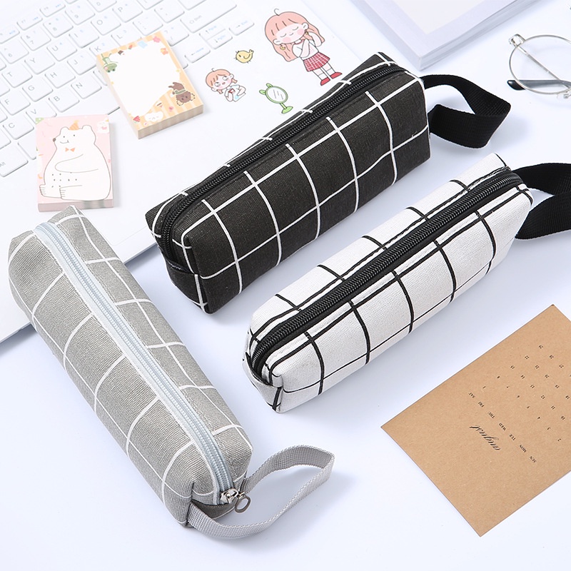 

Checkered Canvas Pencil Bag Pencil Case Cosmetic Bag Tempat Pensil Kosmetik