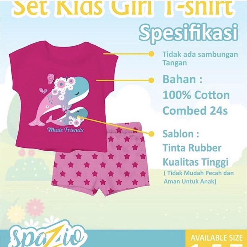 Set Baju Anak Spazio Perempuan - Setelan Harian Pendek Motif Lucu Katun Combed 1 Sampai 5 Tahun