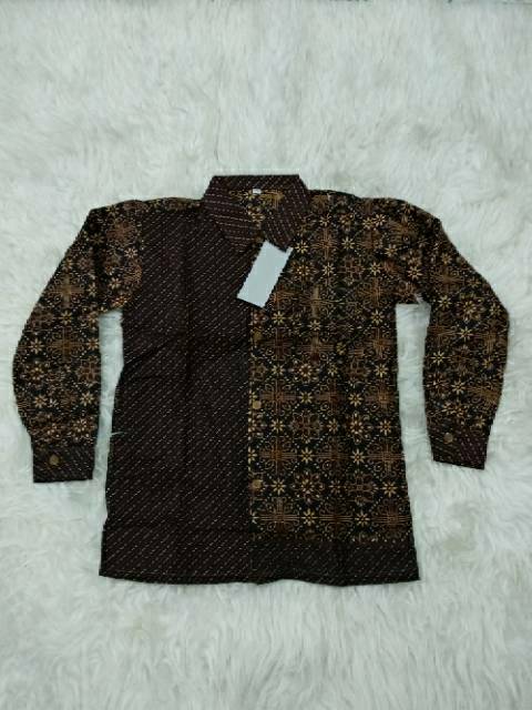 Kemeja batik anak lengan panjang cappucino