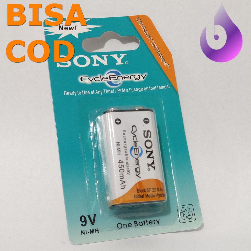 ASLI BATU BATRE BATTERY SONY 9V Ni-MH 450 mAh RECHARGEABLE