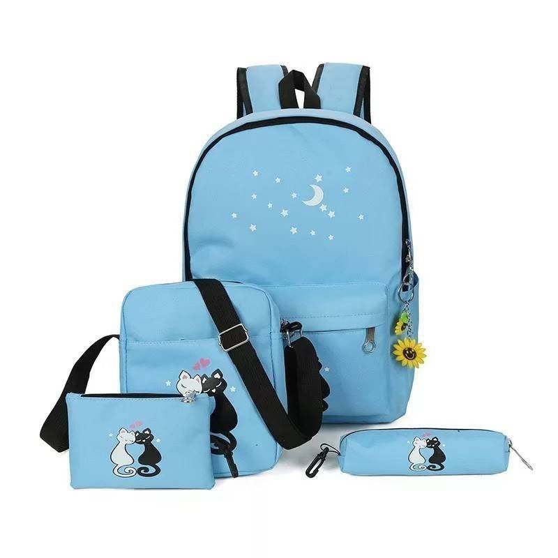 Tas Ransel Anak Sekolah Karakter Bag Backpack Lucu Motif Cartoon Cats Cute 4in1 Set