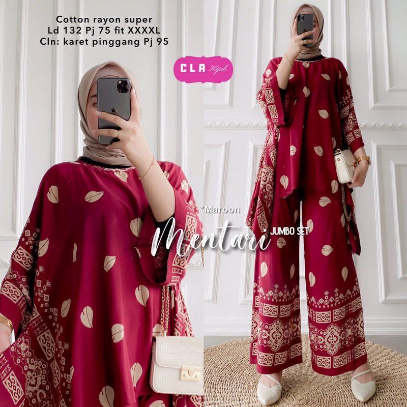 Mentari Big Set - One Set Jumbo Rayon Batik Premium Waka Waka Setelan Wanita Celana Panjang Set Bigsize LD 132 cm