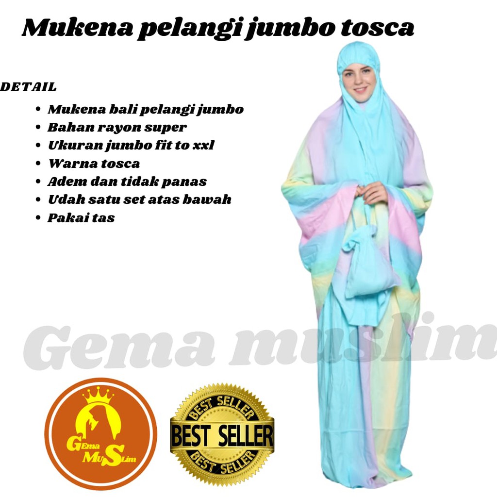 Mukena dewasa  pelangi rayon jumbo tosca