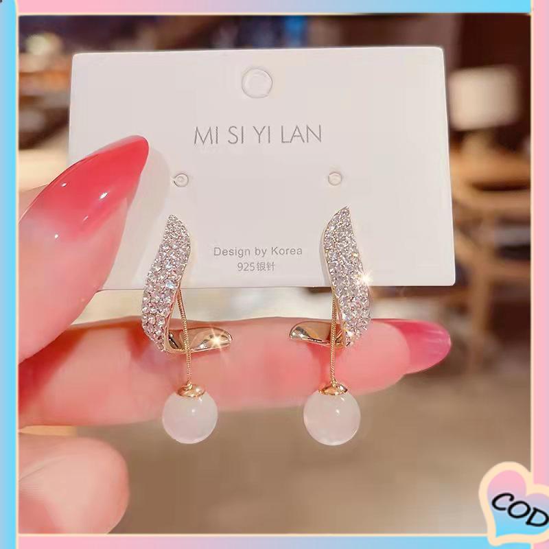 COD❤️ Anting Mutiara Berlian Elegan Anting Fashion Sederhana-A.one