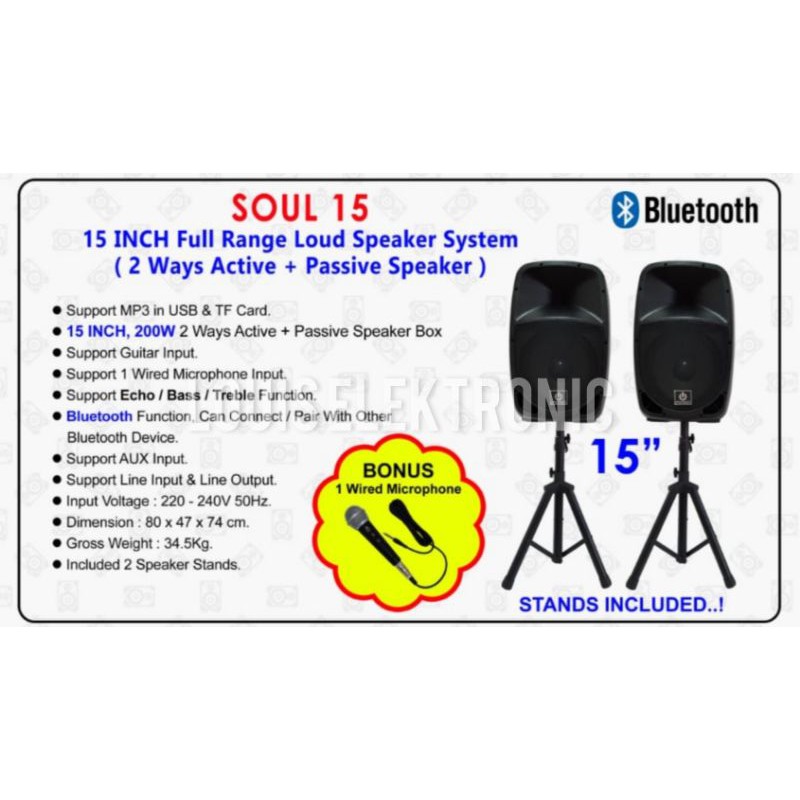 Speaker Aktif + Pasif CRIMSON SOUL 12" komplit Stand Speaker & Mic