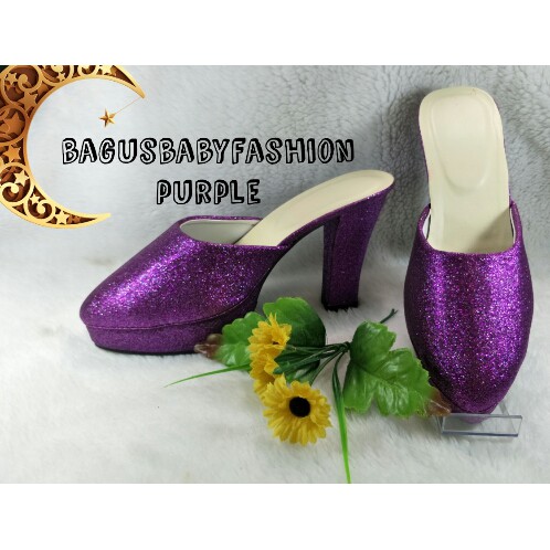 Sandal High Heels Gliter Mewah Fosa Sie Warna Ungu