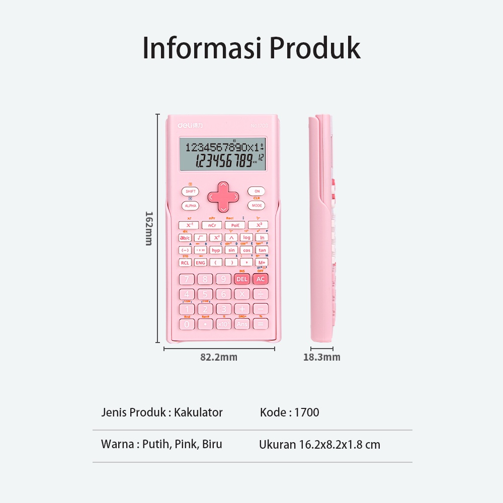 

Deli Calculator Scientific Kalkulator 240 Fungsi Kalkulasi 3 Warna 1700