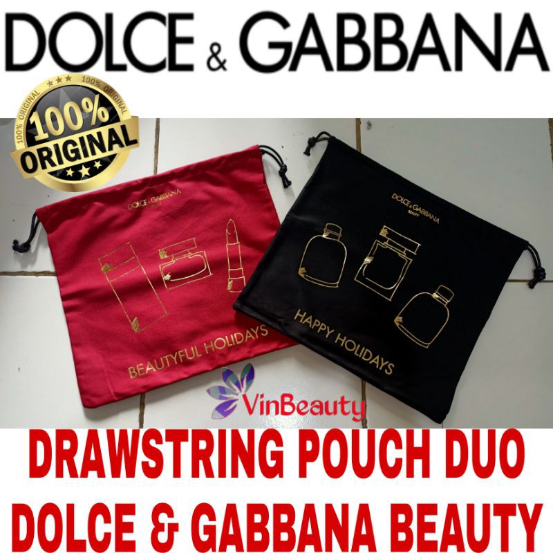 OriginaL Drawstring Pouch Duo Dolce &amp; Gabbana Beauty Black &amp; Red Murah