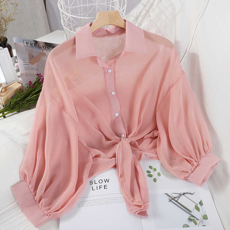 Korean Shirt Chiffon Outer Batwing Long Sleeve Atasan Wanita Lengan Panjang 1116 (S-L)