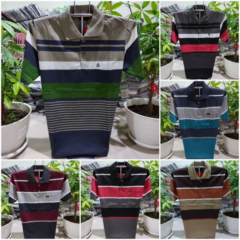 Kaos kerah garis size M - Kaos kra Persenan - Kaos wangki - kaos pria kerah - kaos kerah motif salur
