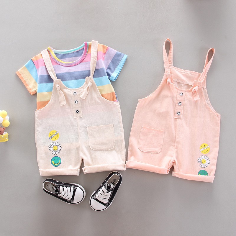 Jumpsuit (0-3 Tahun) Pelangi Smiley Rainbow Setelan Baju Pakaian Anak Perempuan Bayi