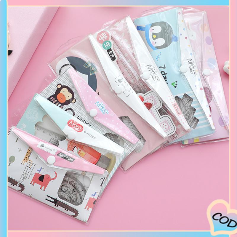 

COD❤️ 15 cm Kartun Kreatif Siswa Alat Tulis Segitiga Geometris Gambar Empat Potong Set Penggaris Busur Derajat-A.one