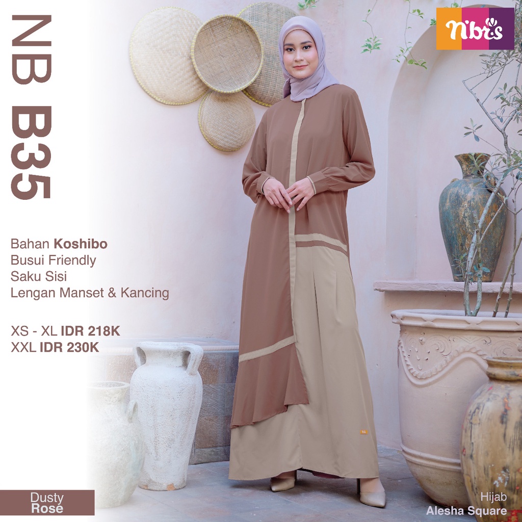 Nibras Gamis NB B35 Bahan Koshibo Dress Polos Simple Casual OOTD