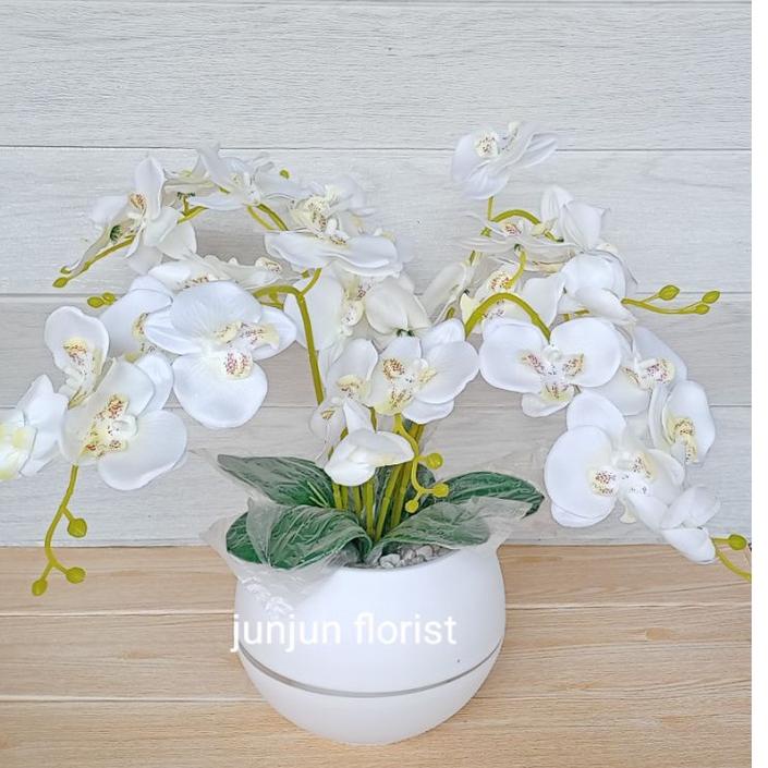 Langsung Beli Bunga anggrek plastik jumbo pot bola besar/bunga hiasan meja /bunga anggrek jumbo artificial//