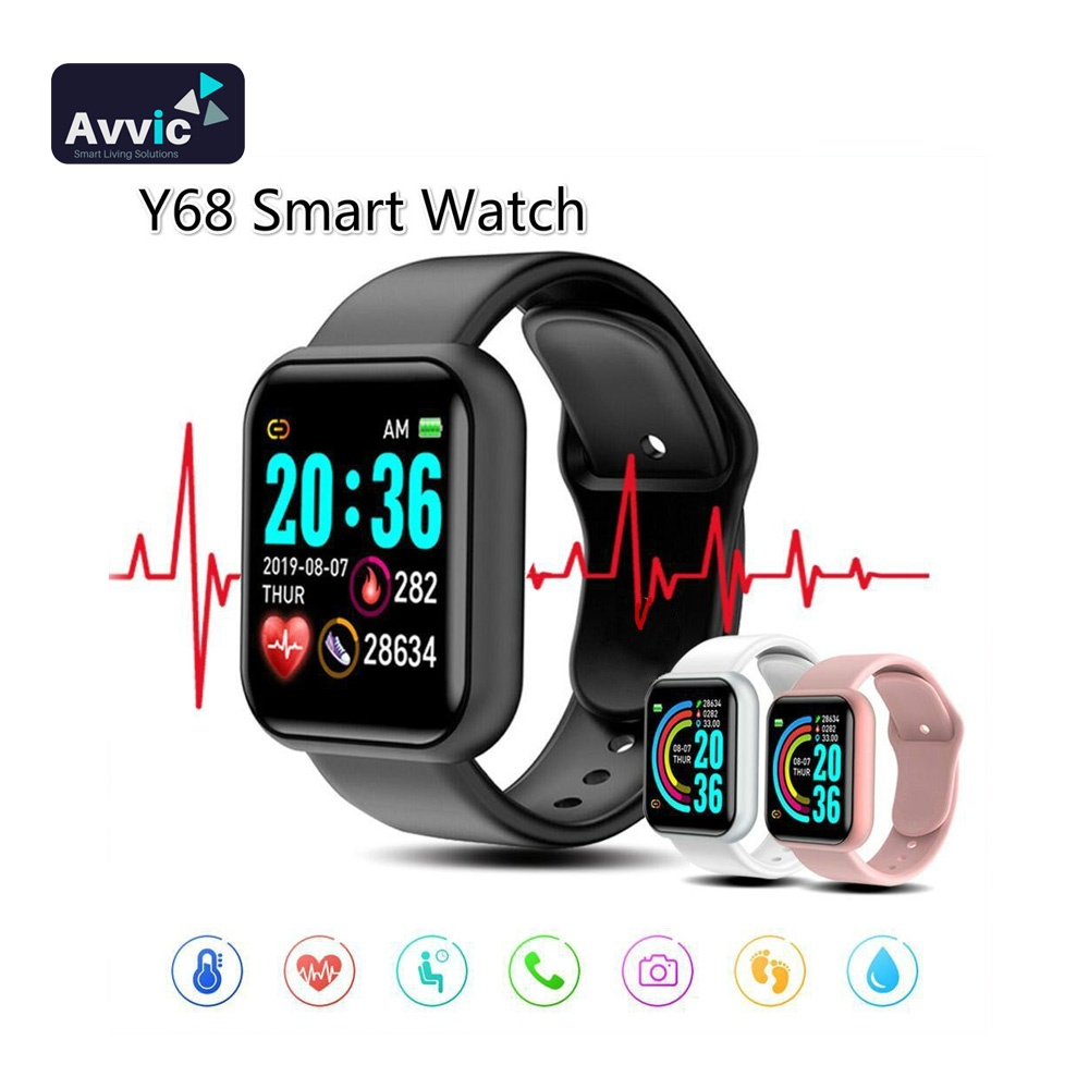 Smartwatch Y68 D20 Jam Tangan Digital Bluetooth Macaron Color Waterproof Sport Fitness Exercise Heart Rate Smart Watch