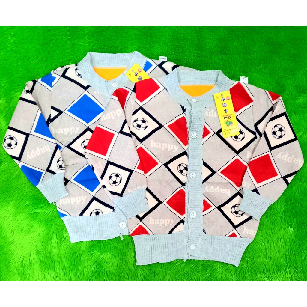 Sweater Hangat Bayi Laki Laki Import Motif Happy Ball / baju hangat bayi Laki Laki