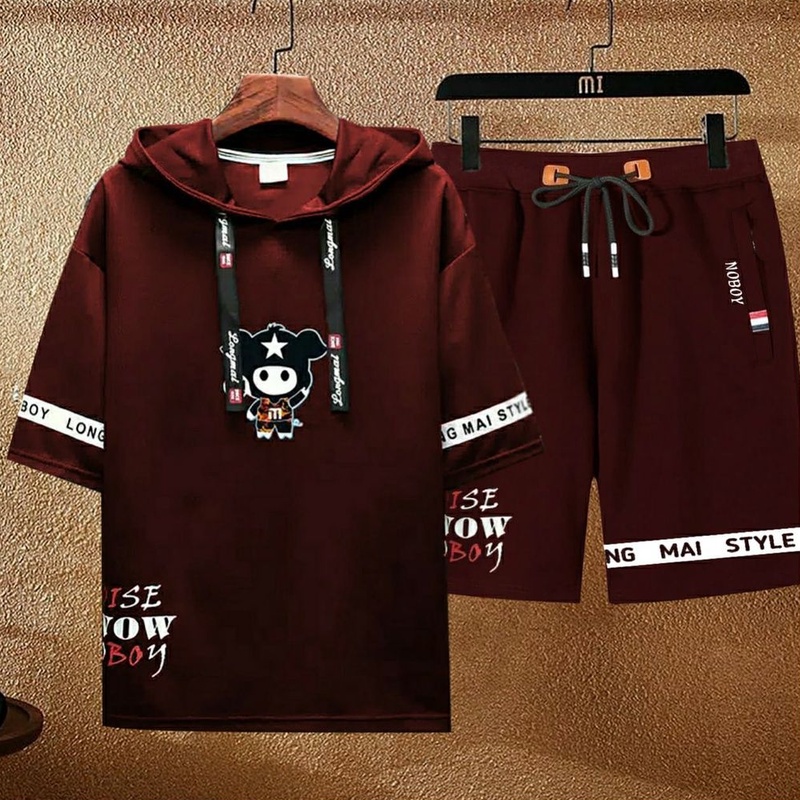 N_S Stelan Pria/Wanita 1Set Distro Baju Hoodie+Celana Pendek MI BOY-V2