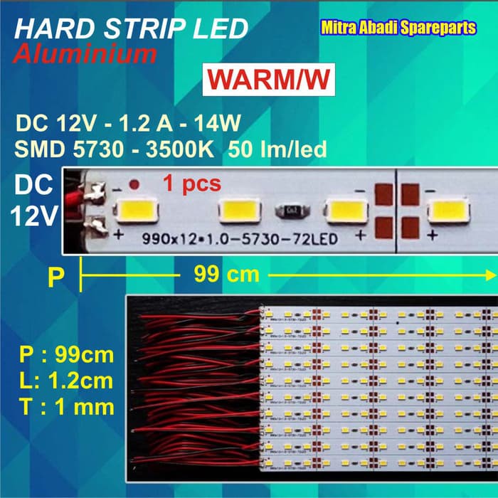Hard Strip LED SMD5730/SMD 5730 Warm White 14W/14 Watt 1m/1 meter Terjamin