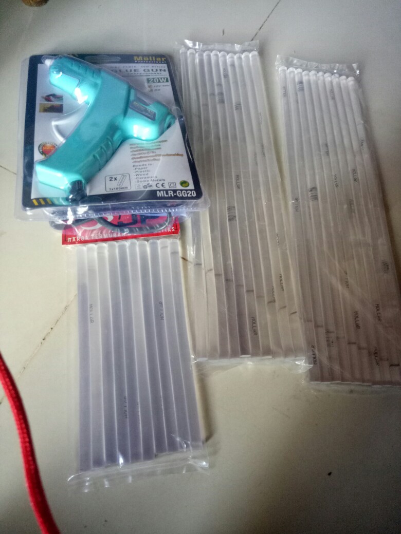 Paket Mollar Glue Gun 20 Watt Biru & 10 Pcs Refill Lilin Lem Tembak