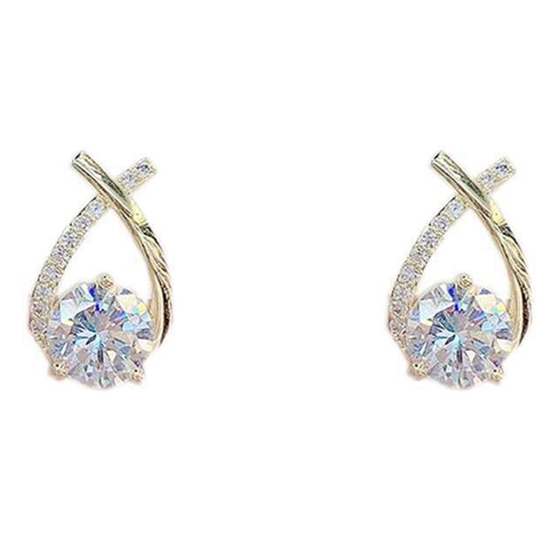 Anting Stud 925 Sterling Silver Model Silang Aksen Zirkon