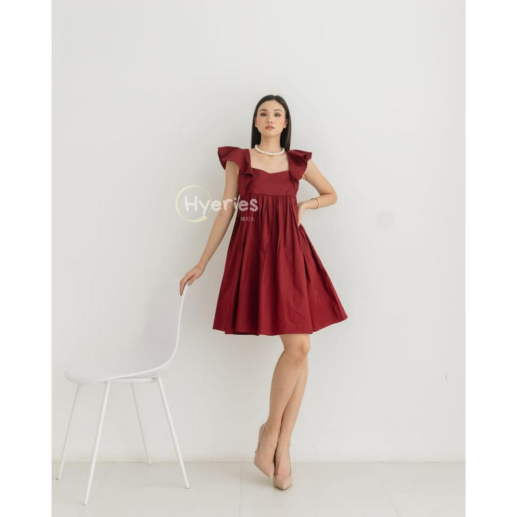 [HYERIES] Loli Dress / Dress Wanita Casual / Flare Dress / Ruffle Dress / Korea Mini Dress Sleeveless / A Line Dress / Dress Kerut