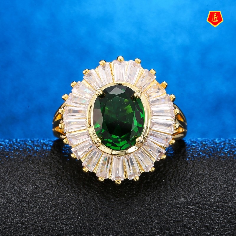 [Ready Stock]Fashion Creative Emerald Diamond Ring Women's Jewelry