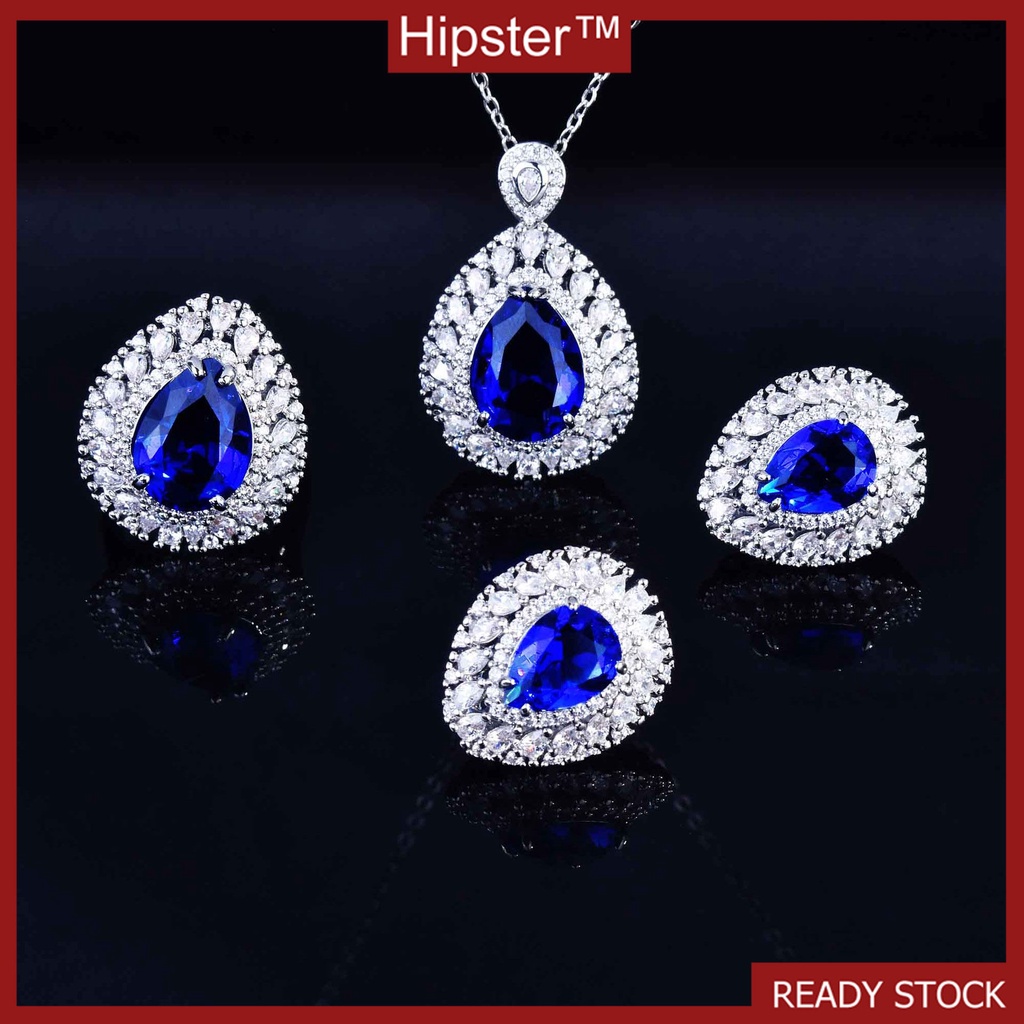 Exquisite Set Natural Sapphire Pendant Open Ring Earrings