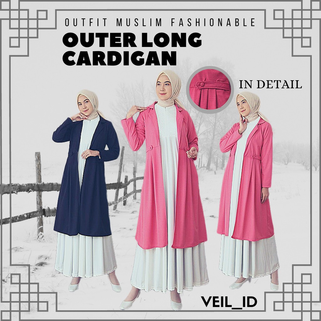 [Bisa COD] Outfit Muslim Fashionable Outer Cardigan Outerwear Long Cardigan Fashion Muslim