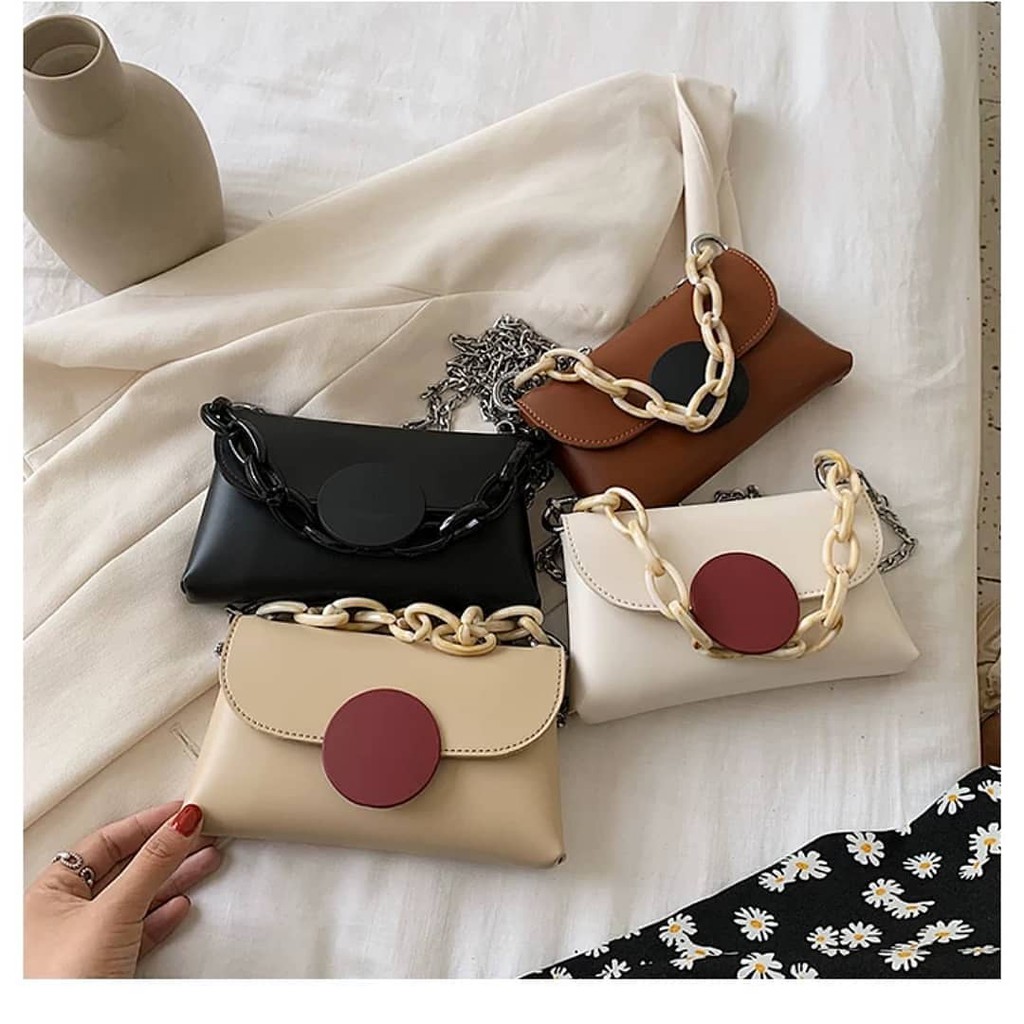 (COD)tas wanita selempang cod kulit pu tas kecil slingbag rantai tas mini import murah terbaru