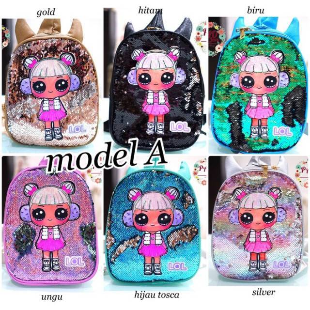 Tas LOL anak PAUD / tas sequin LOL anak / tas ransel sequin LOL