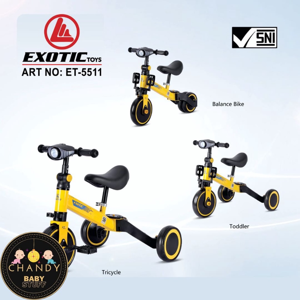 SEPEDA ANAK RODA TIGA BALANCE BIKE ADA MUSIK EXOTIC ET 5511 ( LAMPU )