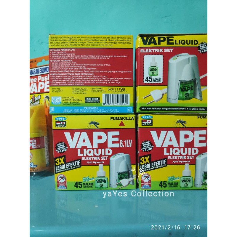 Vape Elektrik Set Anti nyamuk 6.1 LV Liquid 45 H 360 Malam 90 H 720 MLM  Orange sakura fruity Fresh one push Fumakilla