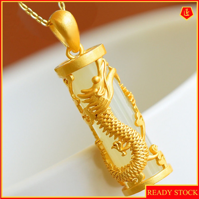 [Ready Stock]Hetian Jade Dragon and Phoenix Column Pendant Men's and Women's Zodiac Jade Necklace