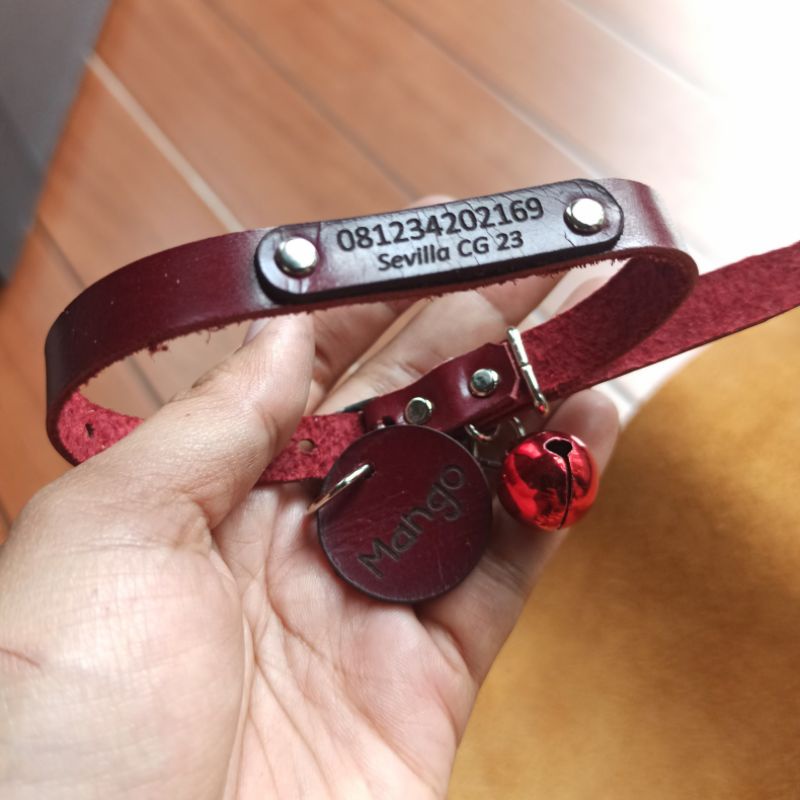 KALUNG KUCING DAN ANJING CUSTOM NAMA PLUS LONCENG KULIT ASLI ORI iPet